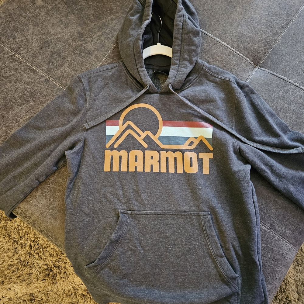 Marmot Gray Hoodie with Graphic Design